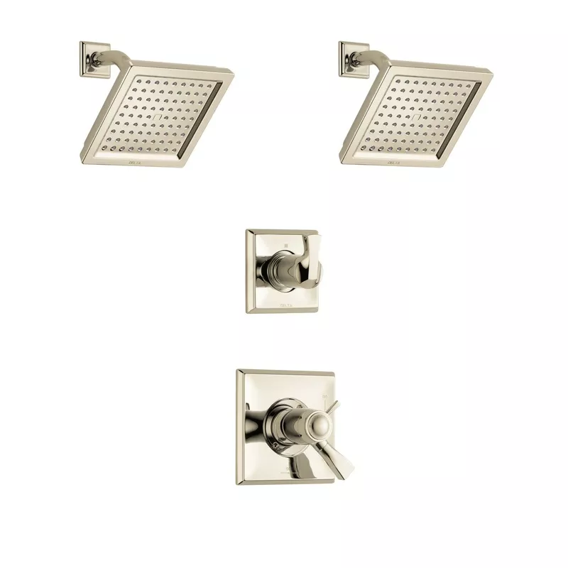 Delta Dryden Polished Nickel Finish Shower System with Dual Thermostatic Control Handle, 3-Setting Diverter, 2 Showerheads SS17T2511PN4