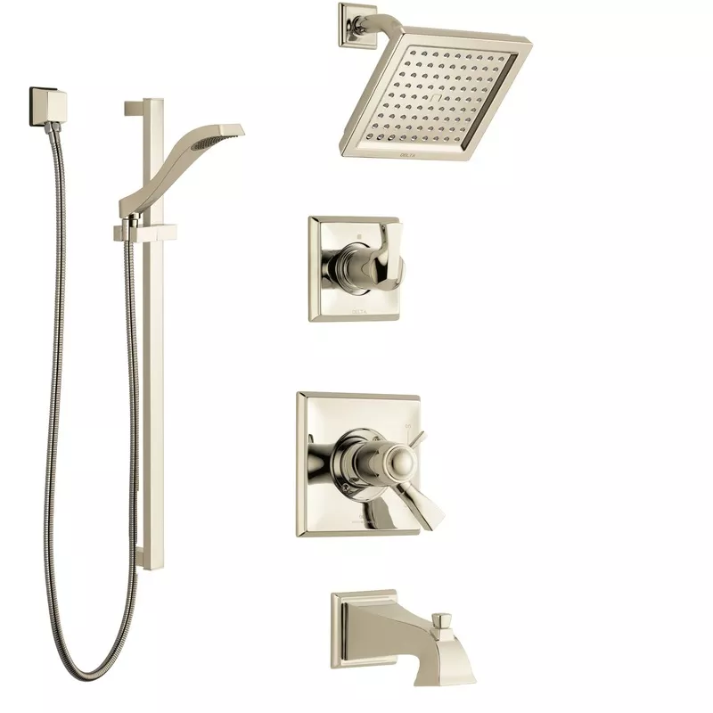 Delta Dryden Polished Nickel Tub and Shower System with Dual Thermostatic Control Handle, Diverter, Showerhead, and 3 Body Sprays SS17T4511PN1